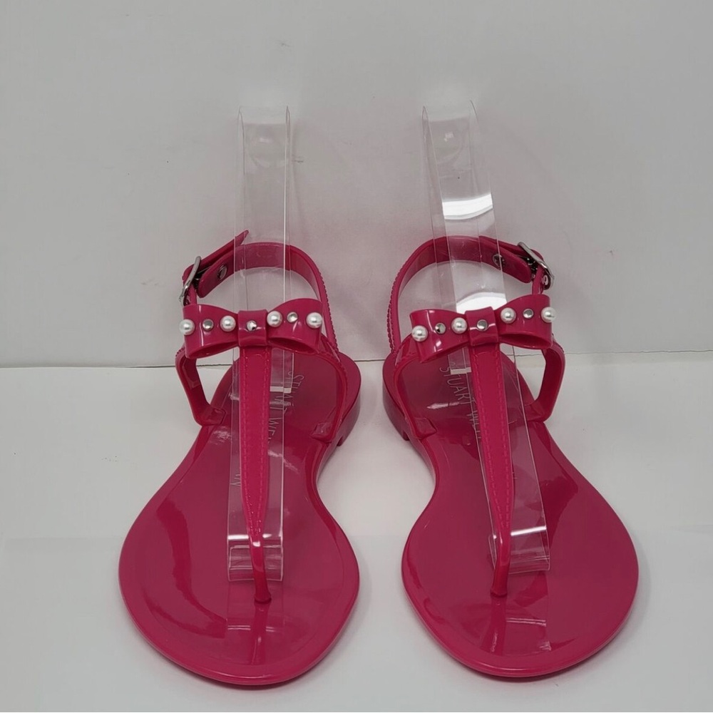 New Stuart Weitzman Imitation Pearl Bow Jelly Pink Sandal Size 6